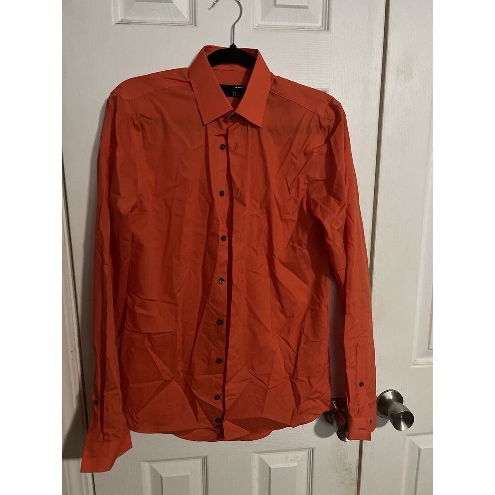 JF J. Ferrar Men's Long Sleeve Button Up Orange Small‎ 55 %Cotton 45%Polyester